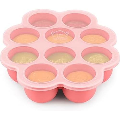 KeaBabies Silicone Food Freezer Trays with Lid, 2oz x 10 Pods Baby Food Storage Containers, Easy Puree Meal Prep, Breast Milk Silicone Freezer Molds, Dishwasher,Microwave Safe,BPA-Free(Blossom)