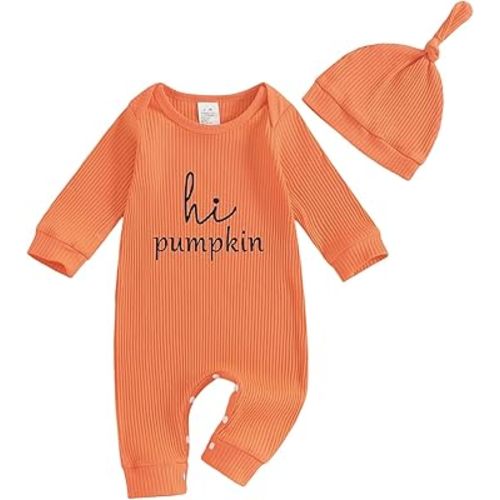 MERSARIPHY Newborn Baby Boy Girl Clothes Hi I'm New Here Coming Home From Hospital Outfits Gender Neutral One Piece Romper (Orange-hi pumpkin, 0-3 Months)