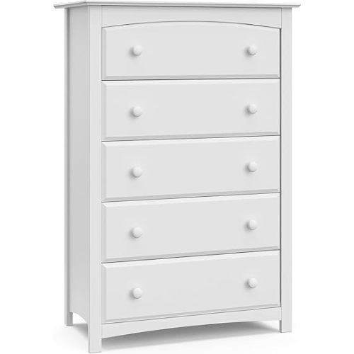 Storkcraft Kenton 5 Drawer Dresser (White) for Kids Bedroom, Nursery Dresser Organizer, Chest of Drawers with 5 Drawers, Universal Design for Children’s Bedroom