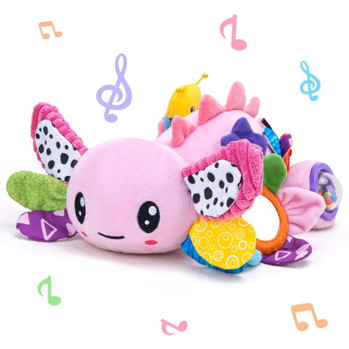 Baby Girls Toys 6-12 Months, Sensory Music Animal Stuffed Toy, Crinkle Mat Mirror & Teethers for Tummy Play Time, Crawling Toy for Infant 6-9-12 Months