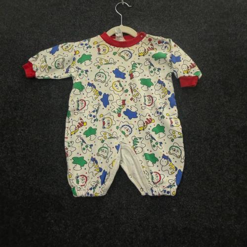 Vintage 90s Baby Zoo Animal Print Romper One Piece Red Trim 6 Months