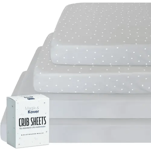 Crib Sheets for Boys 4 Pack, Fitted Baby Crib Sheet Neutral 52" x 28" for Standard Crib and Toddler Bed Mattress, Soft and Breathable Kid Toddler Sheets for Girls Boys, Grey