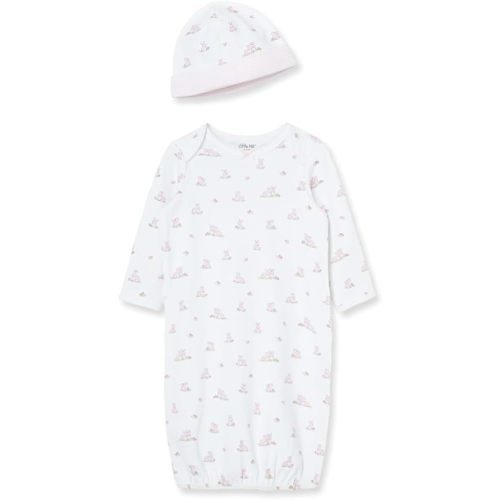 Little Me Clothes for Baby Girls' 2-Piece Nightgown and Cap Set 100% Cotton with Elastic Bottom, Baby Essentials, 0-3 Months