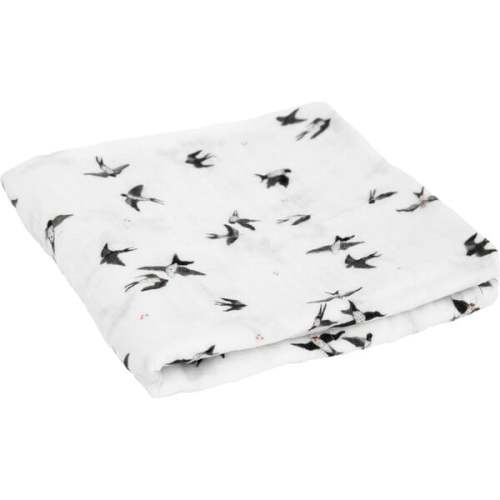 Organic Cotton Muslin Swaddle Blanket, Swallows - Little Unicorn | Maisonette
