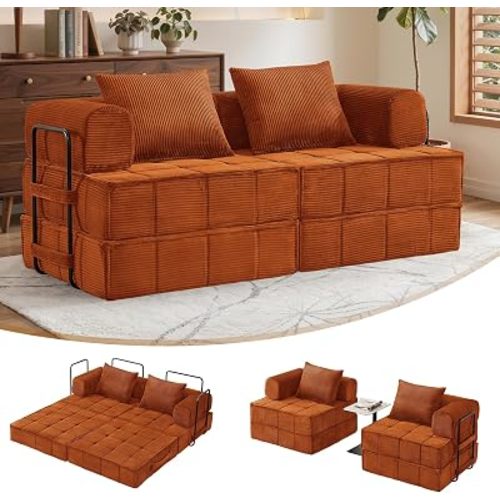Korser Folding Convertible Sofa Bed, Corduroy Upholstered Boneless Couch, Small Sectional Cloud Couch, Loveseat Sleeper Sofa, Modular Futon Floor Sofa Couch for Living Room Bedroom Lounge, No Assembly