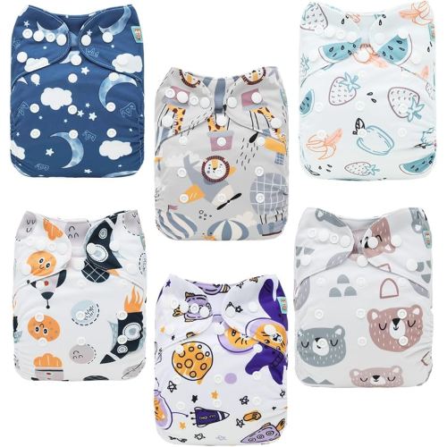 ALVABABY Baby Cloth Diapers 6 Pack with 12 Inserts Cloth Diaper Covers Adjustable Washable Reusable for Baby Girls and Boys 6DM118A