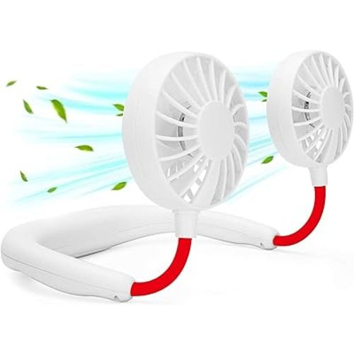 RJVW Portable Neck Fan, Hand Free Personal Hanging Neck Sports Fan USB Rechargeable (3 Speed Adjustable) Wearable Cooling Head Fan,360 Degree Free Rotation for Traveling, Sports, Office, Reading