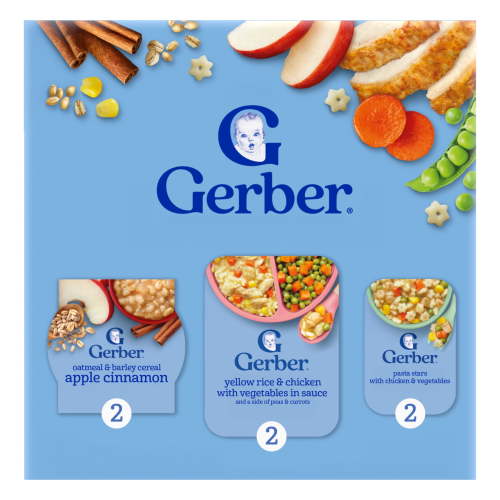 Gerber Toddler Food Variety 6 Pack, All Day Favorites, Breakfast, Lunch & Dinner 2.14 lb.