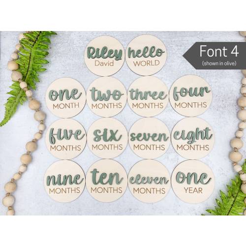 3D Monthly Milestone Discs for Baby Photos | Engraved Wood Monthly Milestone Markers | Personalized Baby Sign
