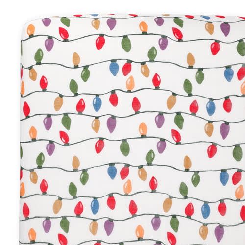 Little Unicorn Fitted Crib Sheet | 100% Cotton Muslin | Super Soft | Sized for Standard Baby Crib & Toddler Mattress | Machine Washable | 52 x 28 x 6 (Christmas Bulbs)