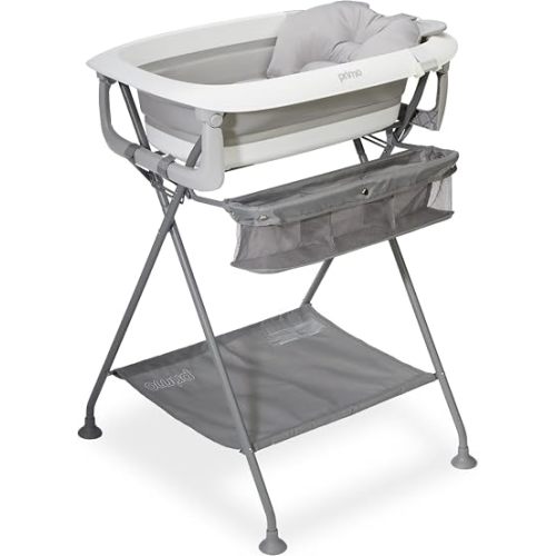 Primo SquishSplash Collapsible Baby Bath & Folding Stand With Ergonomic Infant Cushion for Newborns & Toddlers - Complete Bathing Station - Compact Space Saving Design, Ages 0-24 Months