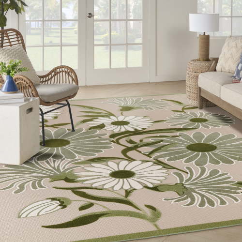 Nourison Aloha Indoor/Outdoor Ivory Green 9' x 12' Area Rug (9x12)