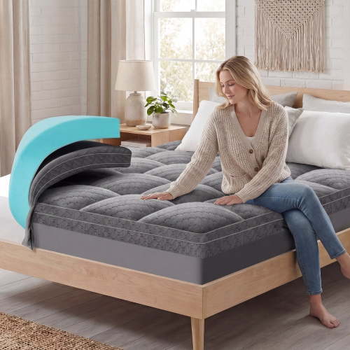 Dual Layer 3 Inch Mattress Topper Full Size, Cooling Gel Memory Foam Pillow Top Mattress Pad Cover with 8-21 Inch Deep Pocket