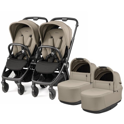 Peg Perego City Loop Twin Stroller + Pop Up Bassinet With Stand Bundle - Black / Vanilla Blend / Vanilla Blend