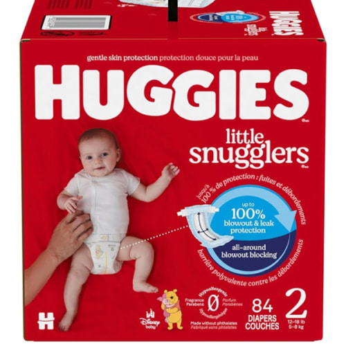 Huggies Size 2 Diapers, Little Snugglers Baby Diapers, Size 2 (12-18 lbs), 84 Count, Packaging May Vary