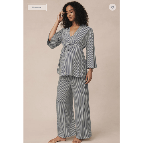 LAKE | Women | DreamModal® Pajamas | Parisian Green Pencil Stripe Maternity Kimono Bundle