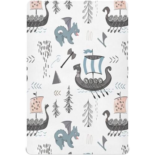 YETTASBIN Viking Ships Fitted Crib Sheet for Baby Boys Girls, Extra Soft Breathable Nursery Bedding Sheet for Standard Crib and Toddler Mattresses, 28 x 52 in