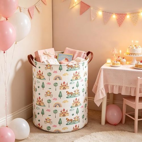 Princess Castle Laundry Basket,Waterproof folding basket with handle,Clothes Organizer