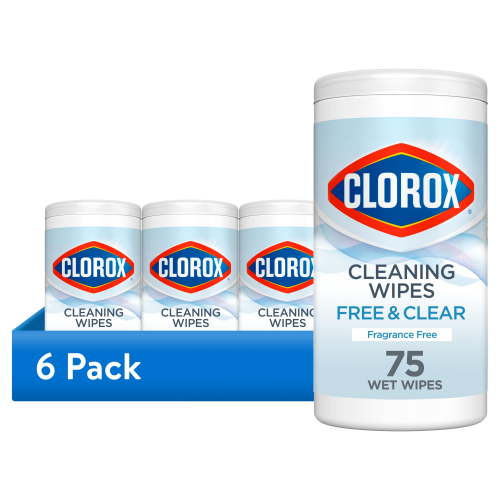 (6 pack) Clorox Free & Clear Cleaning Wipes, Fragrance Free, 75 Count