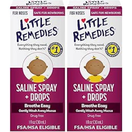 Little Remedies Sterile Baby Saline Nasal Spray and Drops, Safe for Newborns to Relieve Stuffy and Dry Noses, 1 Fl Oz (Pack of 2)