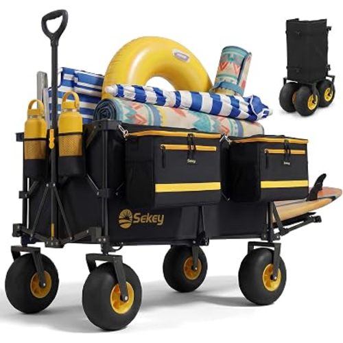 Sekey Heavy Duty Beach Wagon with 9" Big Sand-Proof Wheels, 300L Oversized Foldable Beach Cart with Cooler| Adjustable Handle & Balloon Tires for Sand, Camping,Vacation