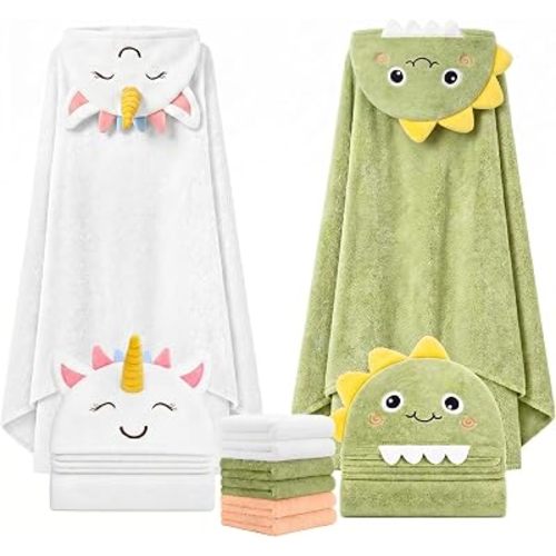 8 PCS Toddler Towels Set for Boy Girl 0-5 Year Essentials (Green & White)
