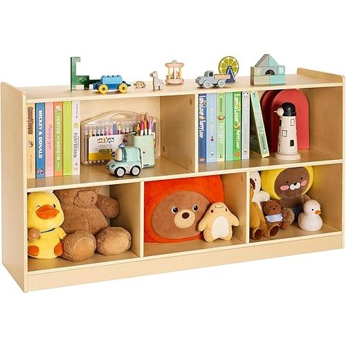 VEVOR Montessori Bookshelf, 45 in Width Toy Storage Organizer, 5-Section Kids Display Cabinet, Daycare Furniture, Kids Bookshelf for Nursery, Living Room, Entryway, Preschool, Brown