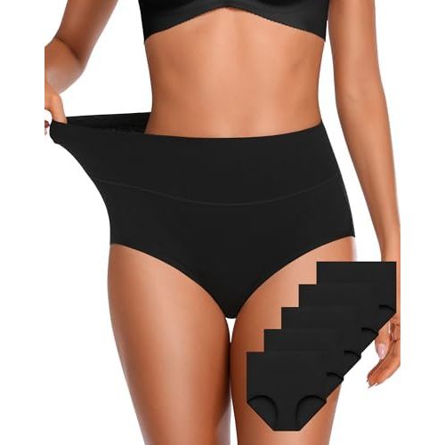 OUENZ Womens Underwear Cotton High Waisted Panties Full Coverage Postpartum Briefs Soft Stretch Ladies Underpants Multi Pack
