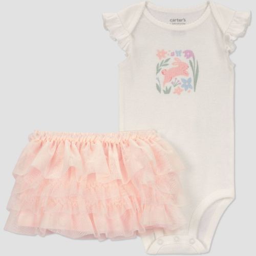 Carter's Just One You® Baby Girls' 2pc Easter Bunny Skirt Set - White/Pink Newborn