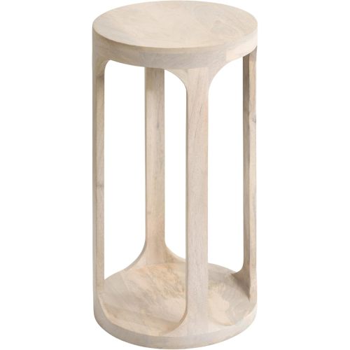 Kate and Laurel Dahl Wooden Round Drink Table; 12 x 23; Whitewash; Transitional Boho Circle Wood Accent Pedestal Table for Living Room Plant Stand or Small Bedroom Nightstand