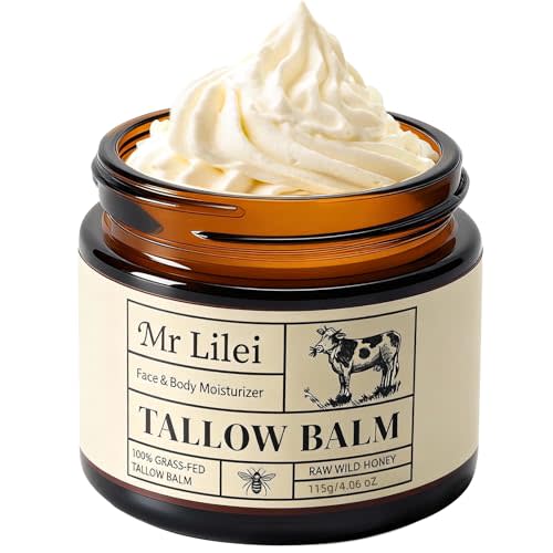 Beef Tallow for Skin, Grass-Fed Beef Tallow and Honey Balm, Whipped Body Butter & Face Moisturizer, Unscented, Body Cream, Soothes Dry & Sensitive Skin