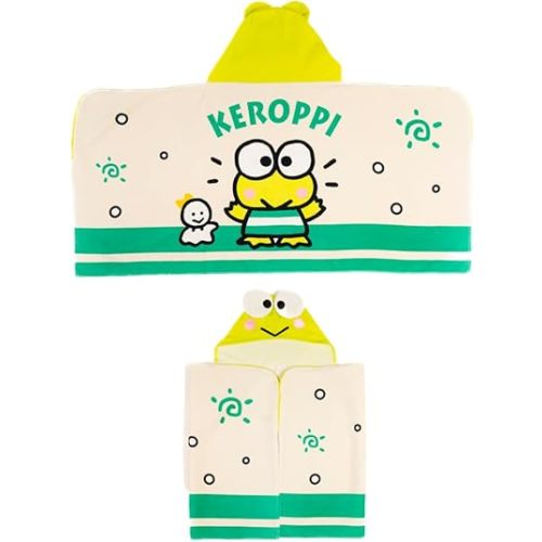 Sanrio Keroppi Kids Super Soft Bath/Pool/Beach Soft Cotton Terry Hooded Towel Wrap, 24 in x 50 in, (Officially Licensed Product) by Franco