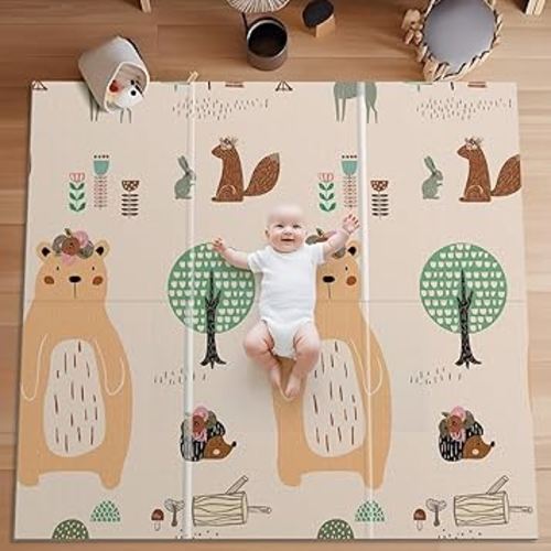 UANLAUO Foldable Baby Play Mat for Babies 6-12 Months, Foam Playmat for Floor 59 x59 Babies Kids Play Mat - Reversible Lightweight Easy Storage and Travel, Waterproof Activity Playmats for Toddlers