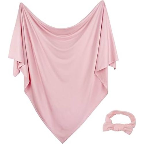 OWLOWLA Newborn Swaddle Set Stretch Wrap Swaddle Receiving Blanket for Baby Boy Girl(Blush-rm)