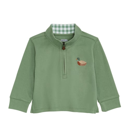 Small Green Duck Quarter Zip with Gingham Detail | Mud Pie