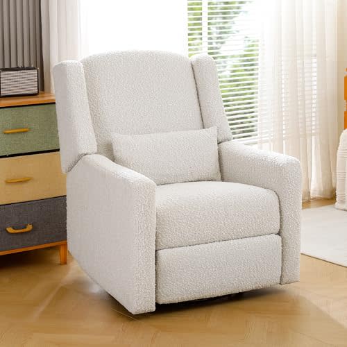Madaha Power Recliner Chair Swivel Gilder Rocking Chairs Skin-Friendly Power Recliner Nursery Chair for Adults with Waist Pillow, USB Charging, Ottoman (Beige, Only Recliner Chair)