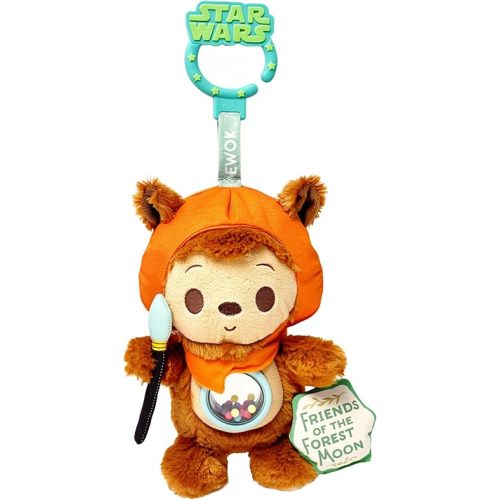 Kids Preferred Star Wars Ewok On The Go Activity Toy - with Colorful Rattle, Squeaker, Teether, Travel Clip, Soft Sensory Toy, for Ages 0+
