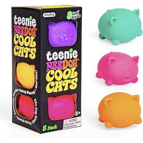 Schylling NeeDoh Teenie Cool Cat - Sensory Squeeze Toy - Contains 3 Mini Groovy Globs - 1.5" Wide - Color May Vary (Pack of 1)
