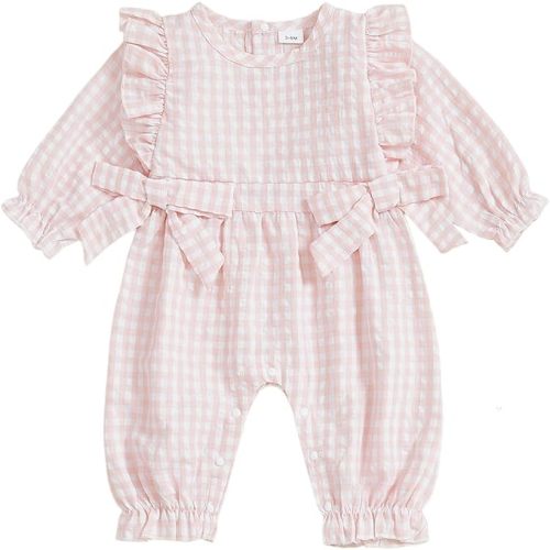 Newborn Baby Girl Outfit Ruffle Long Sleeve Plaid Boho Romper Cute Bubble Jumpsuit Vintage Fall Winter Clothes