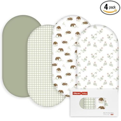 Gllquen Baby Bassinet Sheets 4 Pack, Breathable Cozy Fitted Mattress Sheet