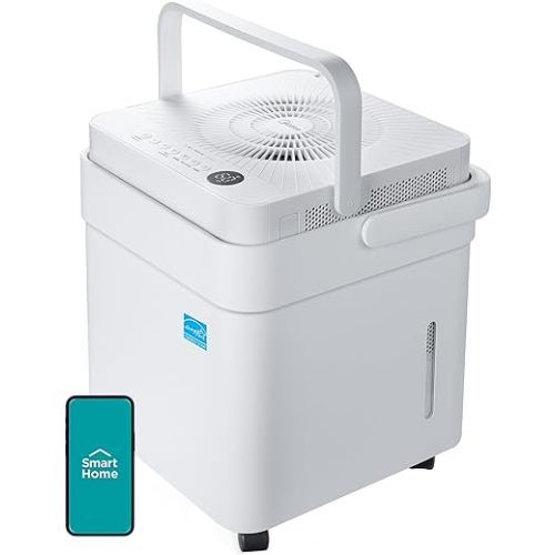 Midea Cube 20 Pint Dehumidifier for Basement, Up to 1,500 Sq. Ft. dehumidifier with drain hose, ENERGY STAR Certificated, Smart Control, Compatible with Alexa, White