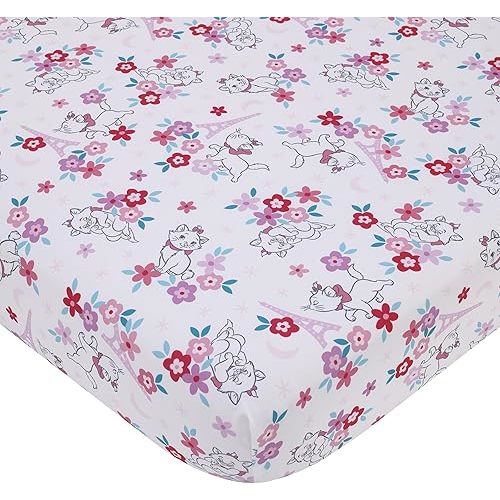 Disney Aristocats Pink, White, and Teal, Marie Super Soft Nursery Fitted Crib Sheet