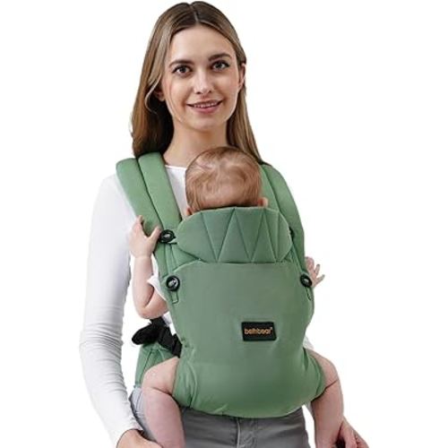 Baby Carrier Newborn to Toddler 7-45 lbs with Natural Material, Ergonomic Design,Versatile and Adjustable,Hands Free for Moms&Dads,Green