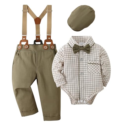 CARETOO Baby Boy Clothes Suit Infant Gentleman Boy Outfits Dress Shirt/Bowtie/Suspender Pants Set 0-18 Months