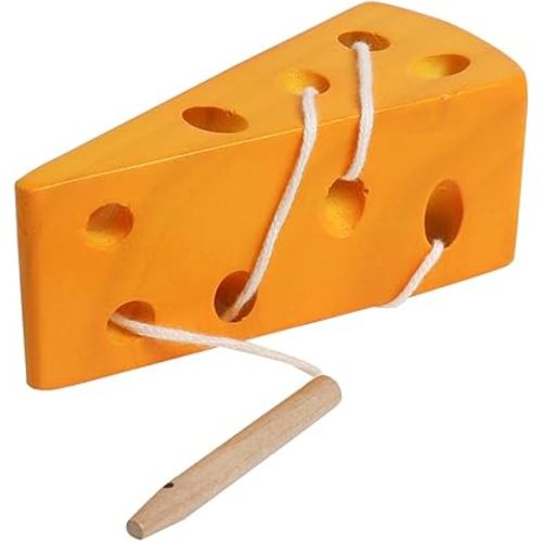 Skrtuan Wooden Lacing Cheese Threading Toy Montessori Airplane Travel Game Toys Wood Block Puzzle Fine Motor Skills Activity Learning Educational Gift for Toddlers Baby Kids 3 4 5 Years Old, 1 Cheese