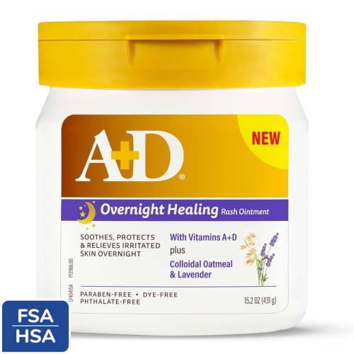 A+D Overnight Healing Diaper Rash Ointment for Baby, Soothes, Protects & Relieves Overnight, 15.2 oz