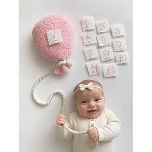 Pink Baby Milestone Balloon Pillow, Girl Monthly Milestone Set Baby Photo Prop, Newborn Keepsake, Montessori Decor