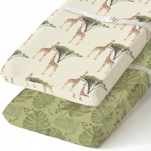 BROLEX Changing Pad Covers for Baby: Boy Girls Ultra Stretchy Soft 2 Pack, Giraffe Foliage