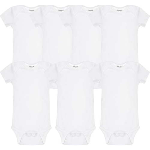 Everyday Kids 7 Pack White Short Sleeve Baby Bodysuits for Boys and Girls