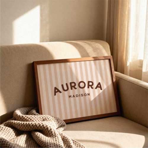 Personalized Name Wall Art Print in Striped Design, Stripy Poster for Nursery Playroom or Bedroom, New Baby Gift